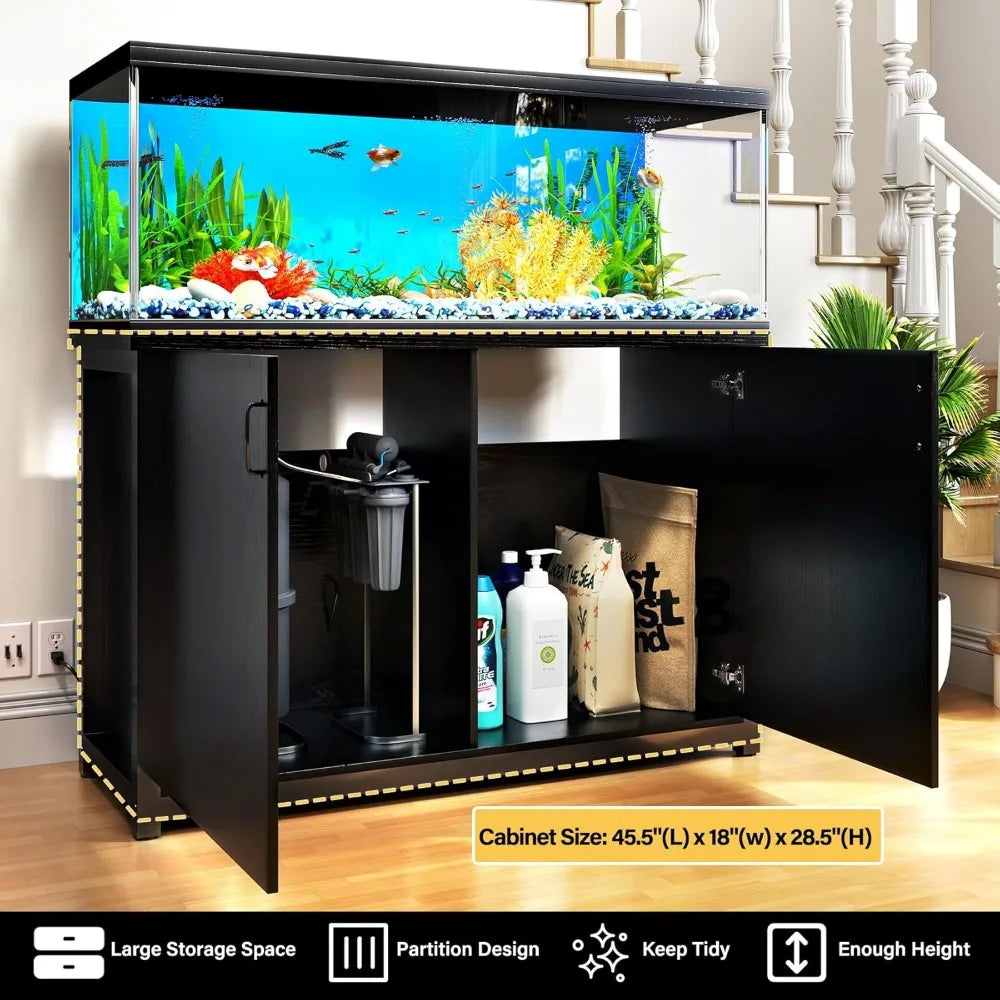 55-75 Gallon Aquarium Stand with Charging Station,  Metal,  With Storage Cabinet