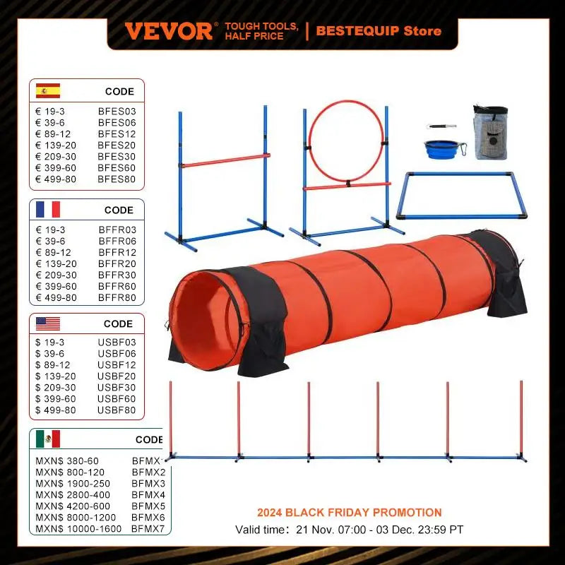 VEVOR Dog Agility Training Equipment 5 PCS Set With Adjustable Hurdles Extended