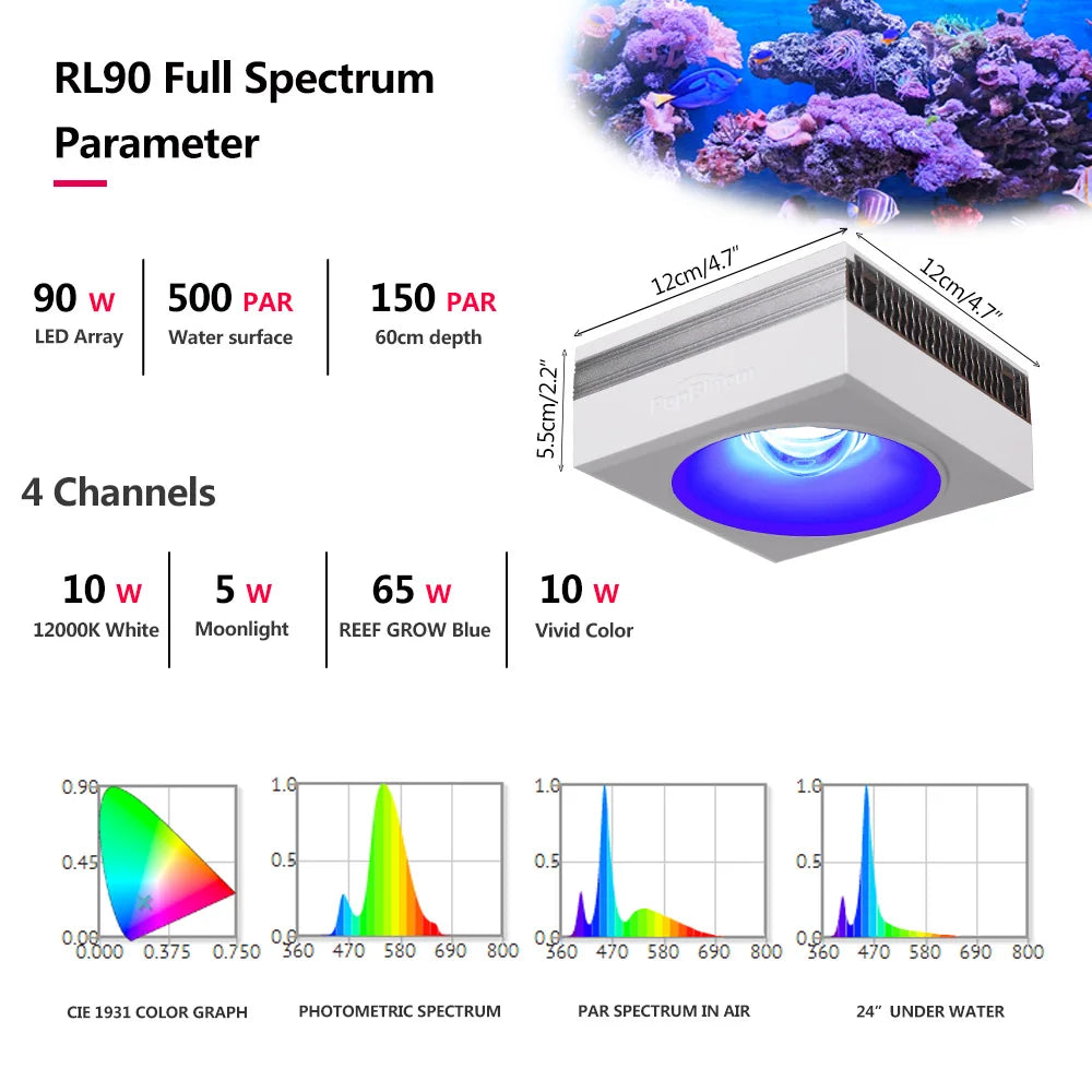 Led Aquarium Full Spectrum, Reef Marine Aquarium Light with Timer for 30cm-70cm Reef Coral SPS/LPS Saltwater Tank