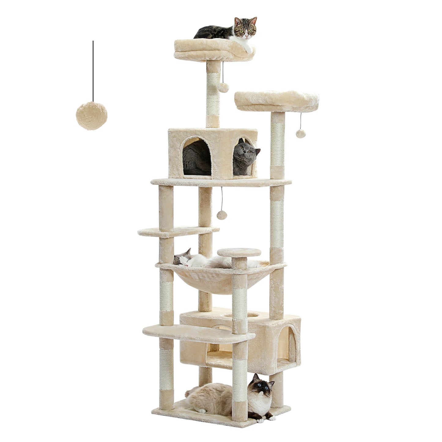 184cm Large Cat Tree And Tower For Indoor Cats With Scratching Posts And Hammock