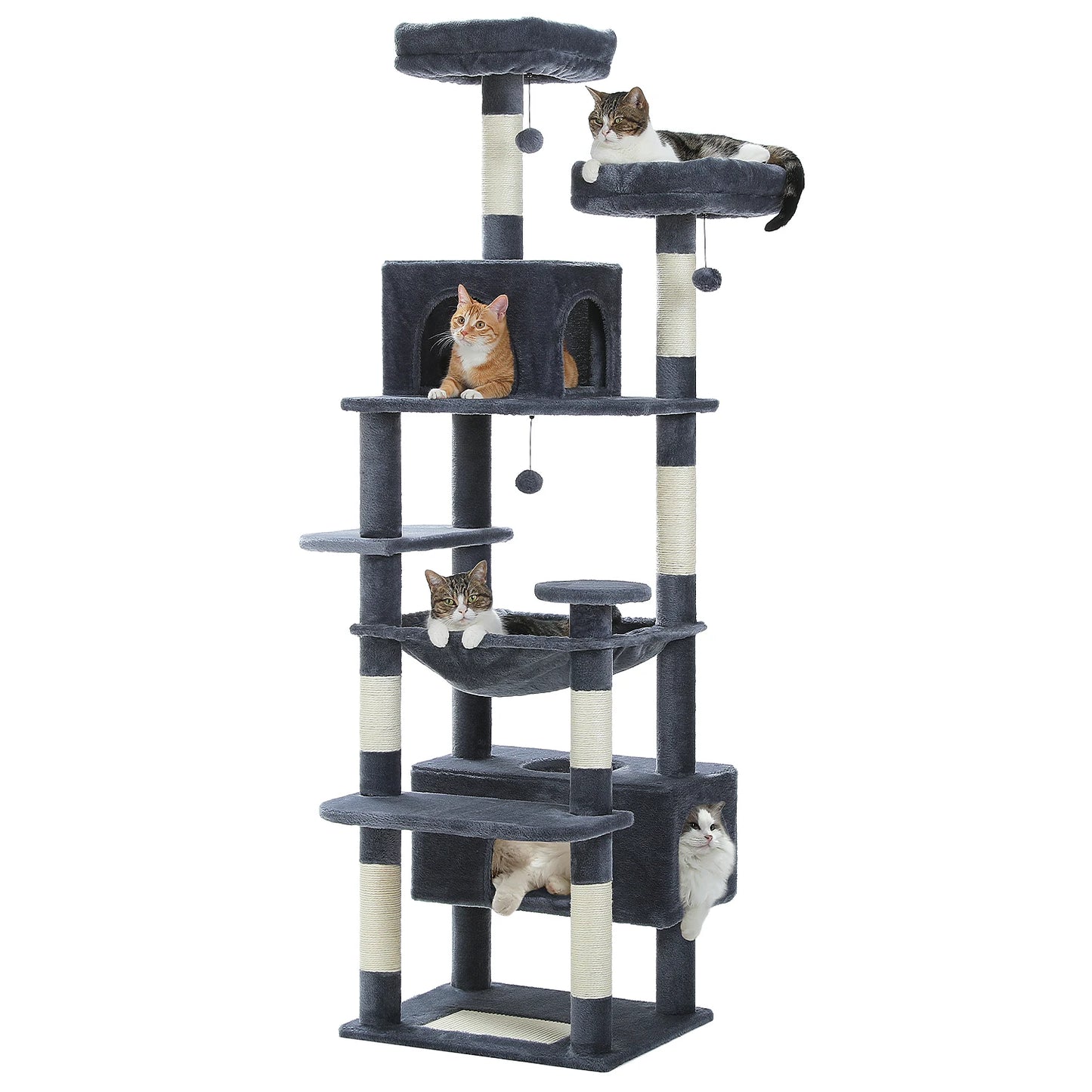 184cm Large Cat Tree And Tower For Indoor Cats With Scratching Posts And Hammock