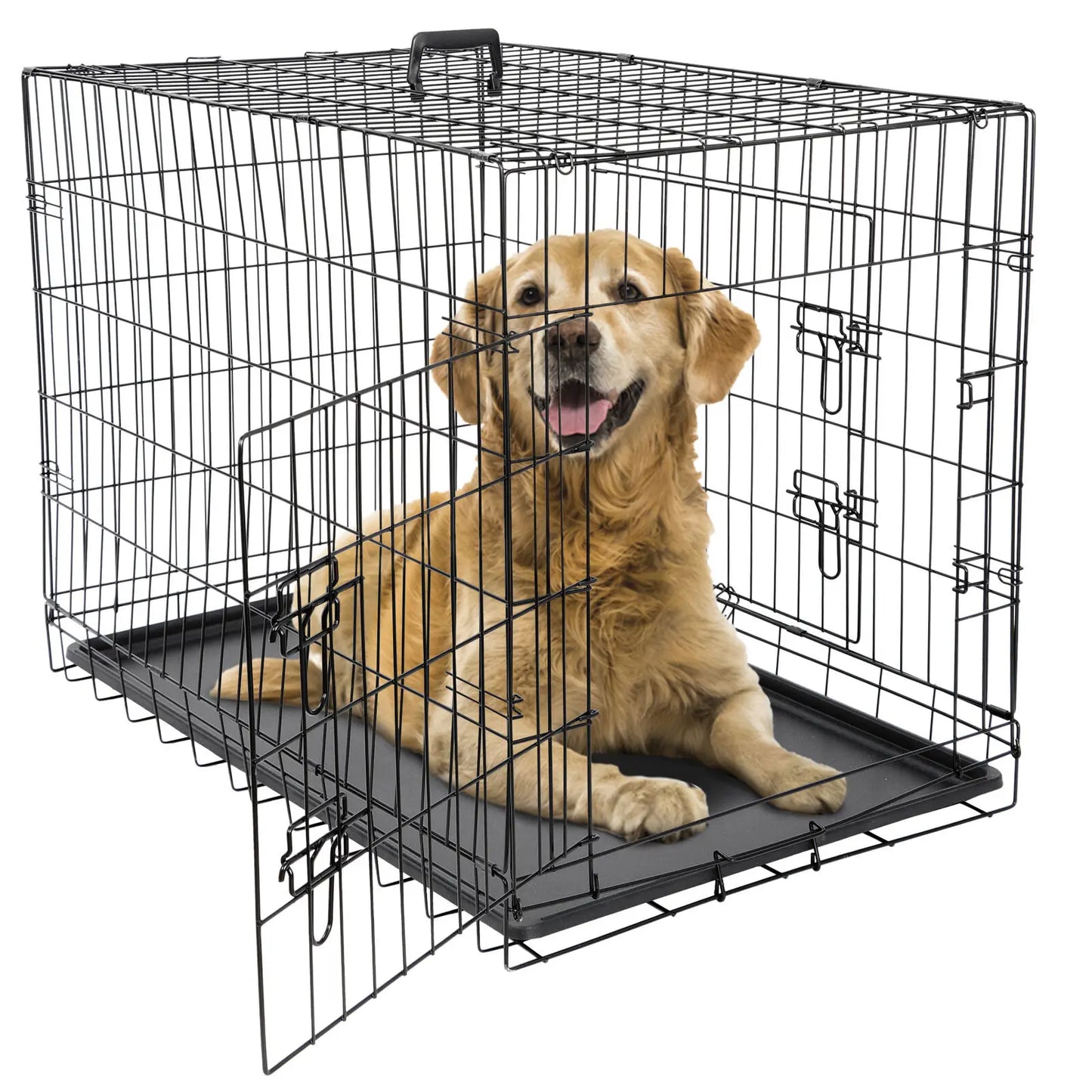 US Metal Pet Crate 2 Door with Pan, Black, 30 ", 36", 42"