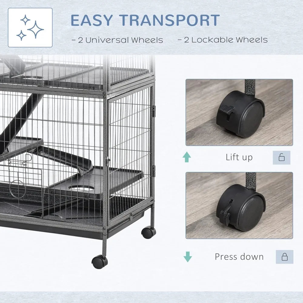 50" 5-Tier Small Animal Cage, Ferret Cage, Large Chinchilla Cage with Hammock Accessory & Heavy-Duty Steel Wire, Small An