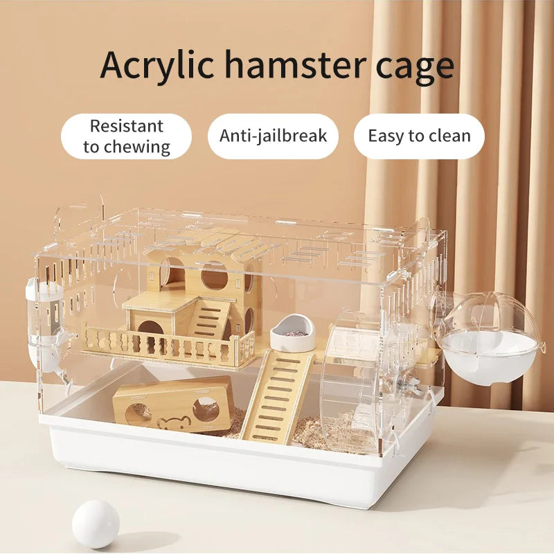 8 In 1 Acrylic Hamster Cage Wooden Accessories & Toys