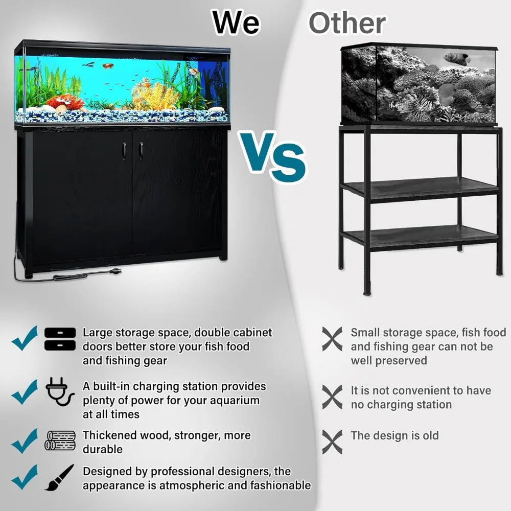 55-75 Gallon Aquarium Stand with Charging Station,  Metal,  With Storage Cabinet