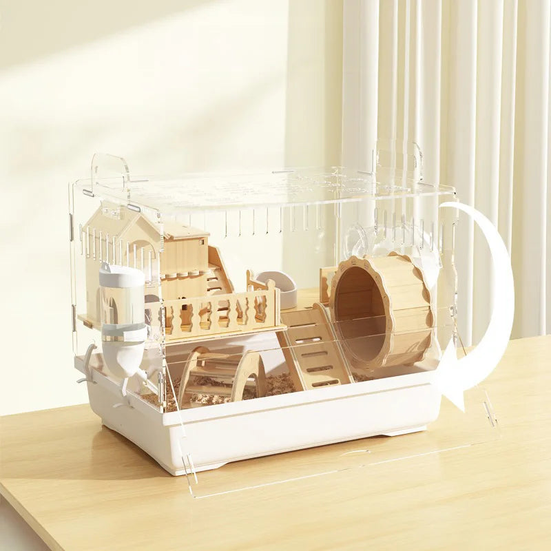 8 In 1 Acrylic Hamster Cage Wooden Accessories & Toys