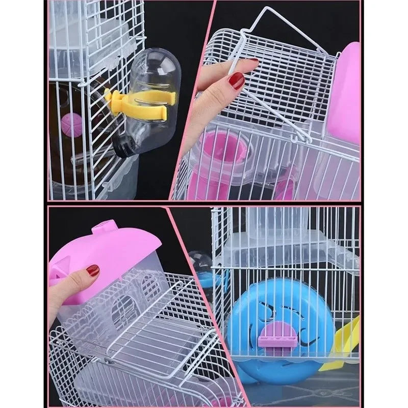 Double-Story Hamster Villa Cage With Feed Bowl And Accessories