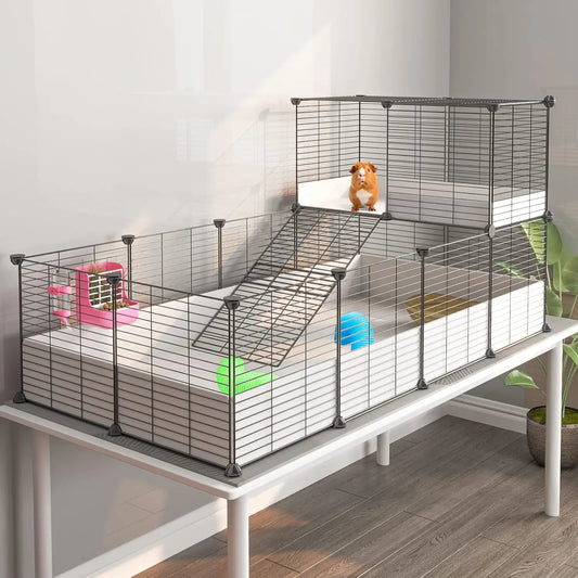 Guinea Pig Cage Indoor Habitat Cage with Waterproof Plastic Bottom Playpen for Small Pet Bunny Turtle Hamste Loft and Partition