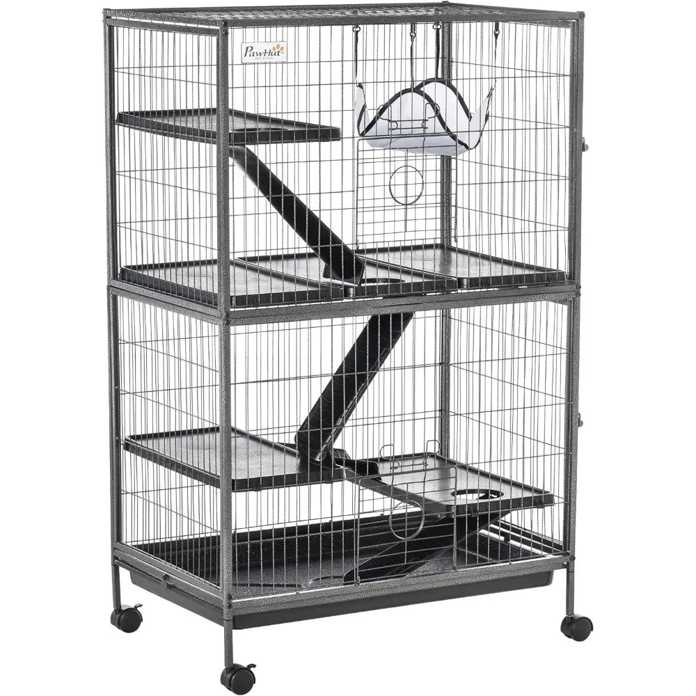 50" 5-Tier Small Animal Cage, Ferret Cage, Large Chinchilla Cage with Hammock Accessory & Heavy-Duty Steel Wire, Small An