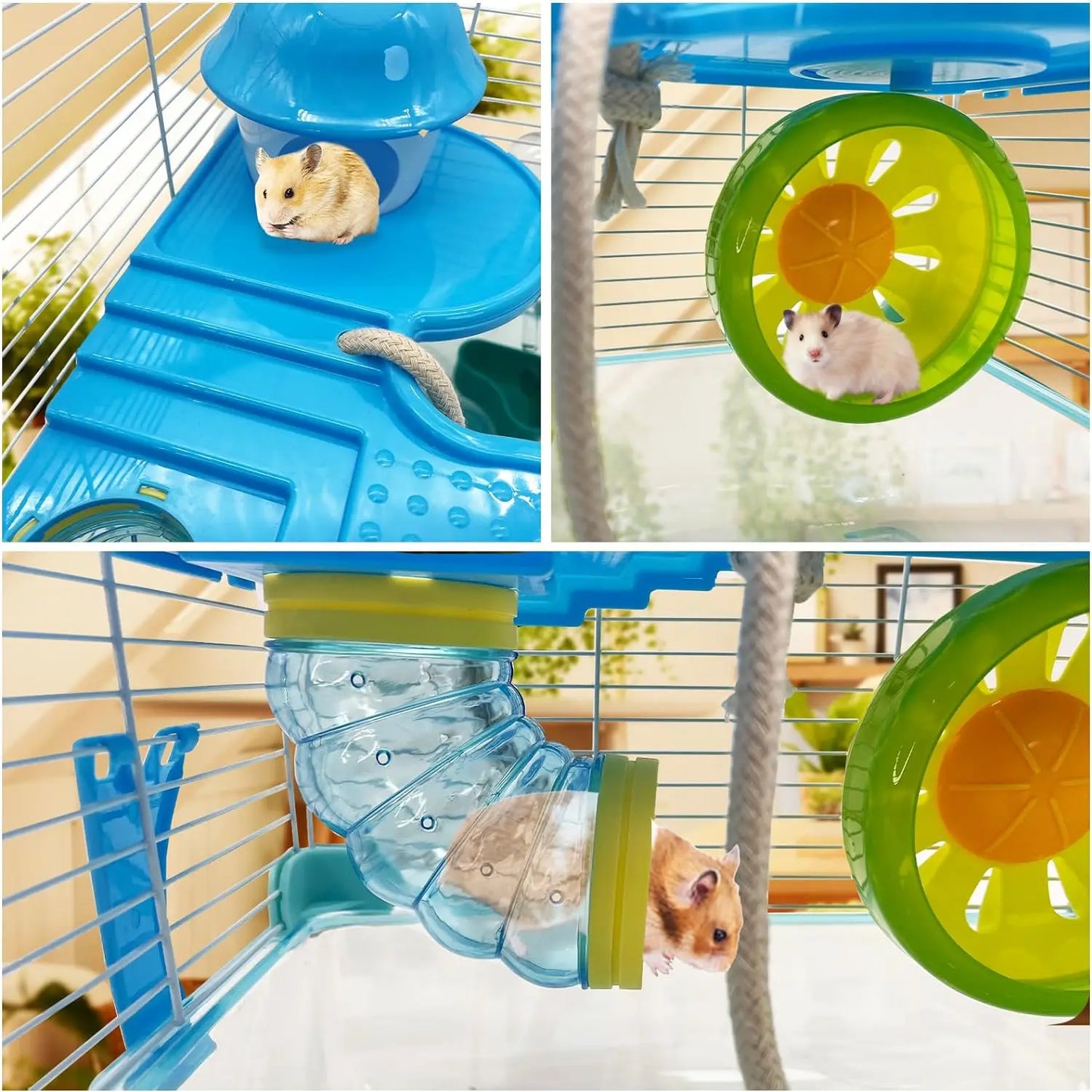 2 Layer Small Animal Cage With Tubes, Water Bottle, Food Dish, Exercise Wheel