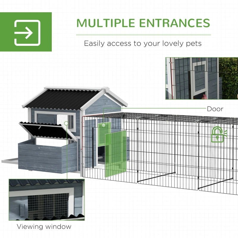 11' x 5' x 3.5' Wooden Chicken Coop with Nesting Box, Run, Pull-Out Tray, Perches For 2-4 Chickens