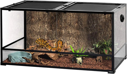 120 Gallon Reptile Terrarium, Tempered Glass, 48"x24"x24" Sliding Door Top Screen Ventilation