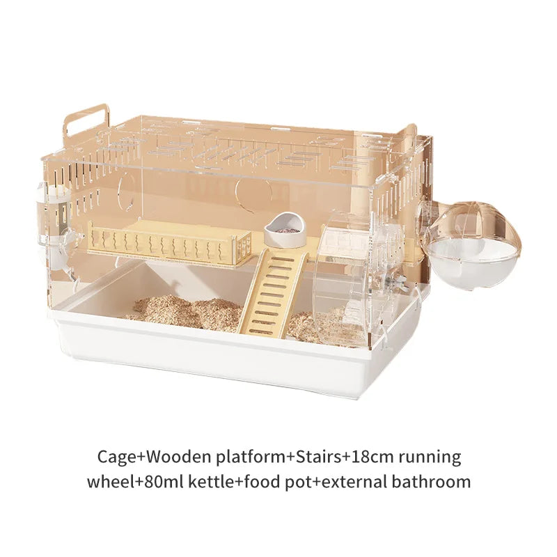 8 In 1 Acrylic Hamster Cage Wooden Accessories & Toys