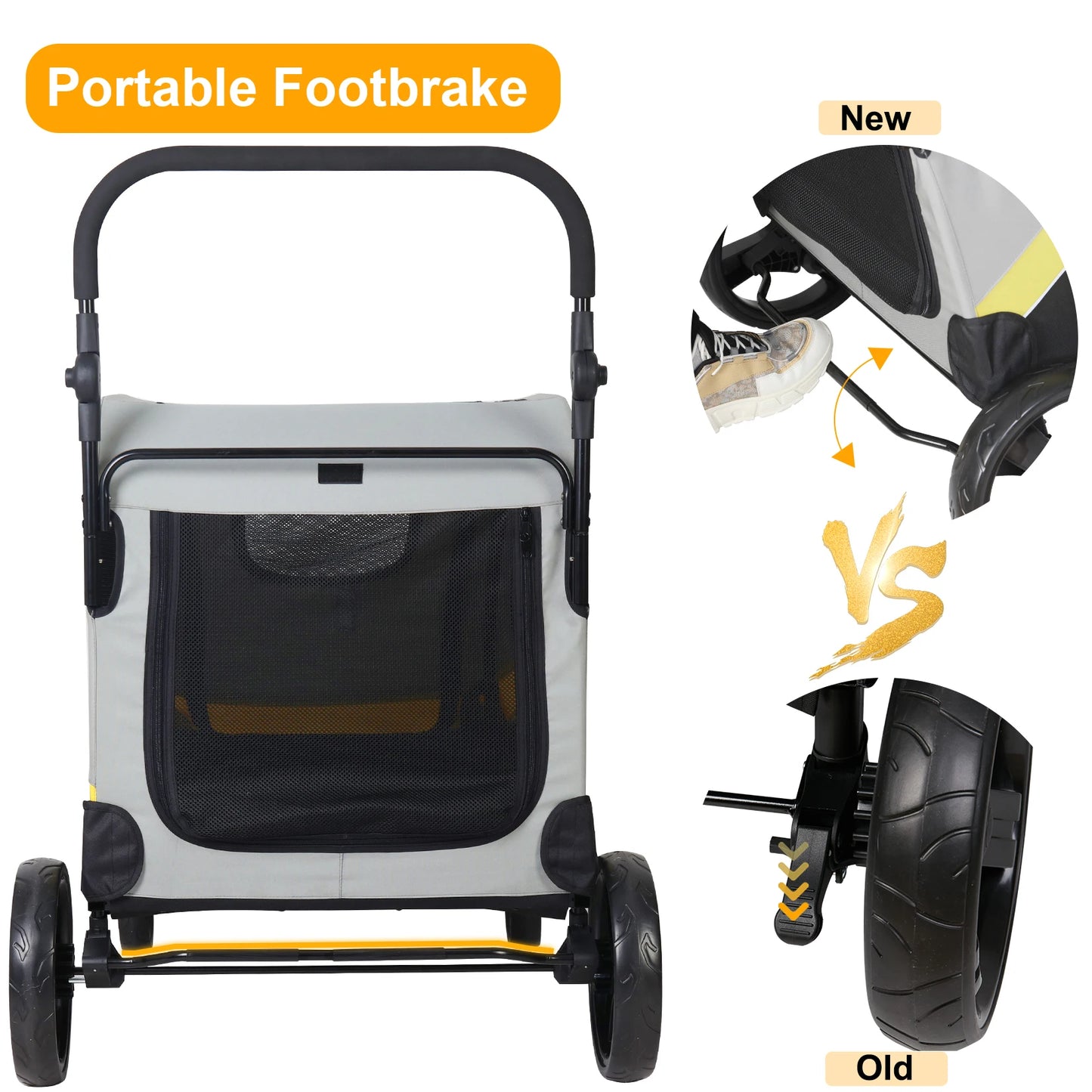 Pet Stroller For 2 Pets With Zipper Divider