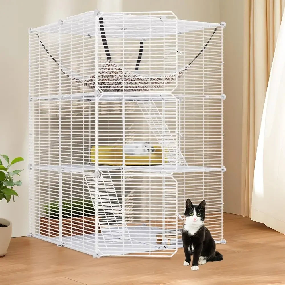 3-Tier Indoor Cat Cage With Large Hammock 1-2 Cats 28x28x41