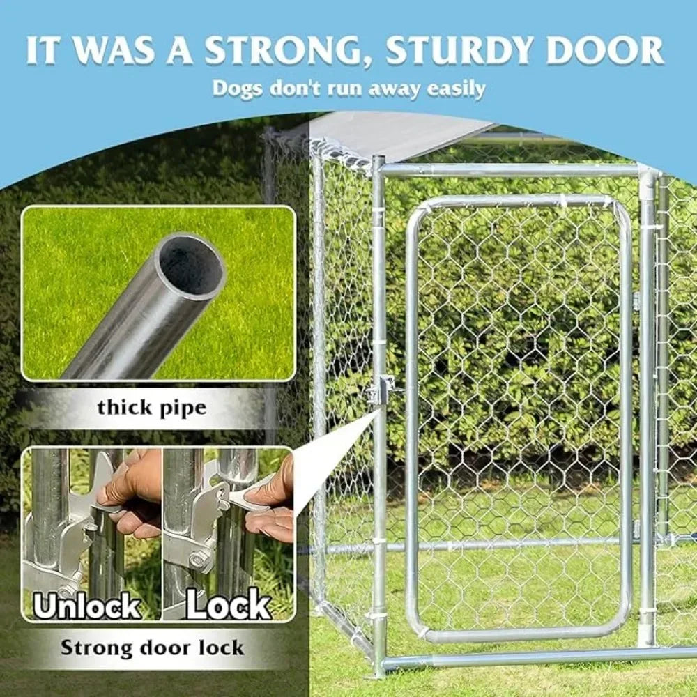 Outside Dog Kennel With Water Resistant Cover (90"x90"x63" Silver)