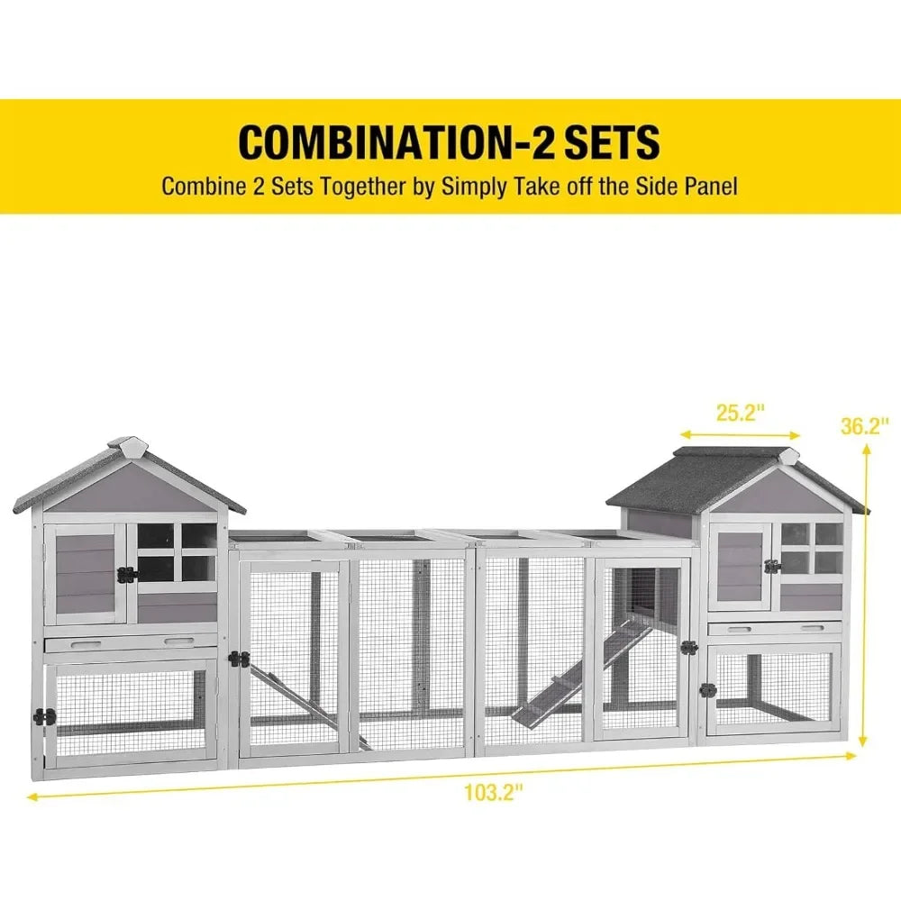 51.6''L Rabbit Hutch, Chicken Coop, Indoor Bunny Cage with Run