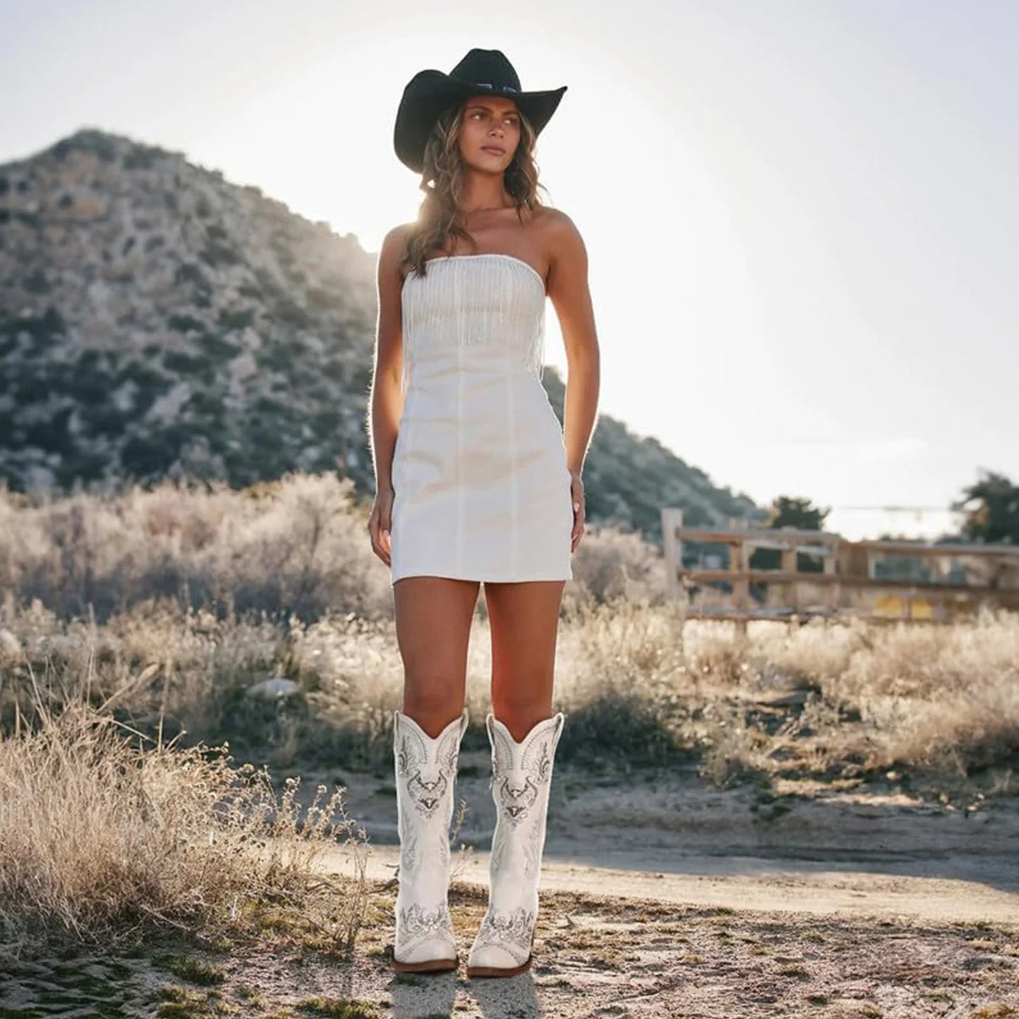 Sparkly Rhinestone Retro Cowboy Boots for Women - Wide Calf Knee High