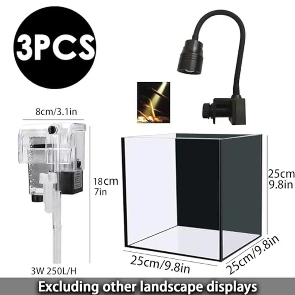 4 Gallon Low Iron Glass Fish Tank Starter Kit Adjustable-Focus Lighting Transparent Waterfall Filter