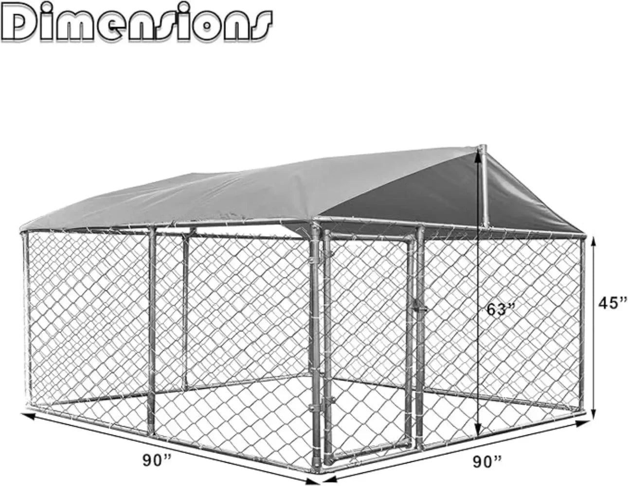 Outside Dog Kennel With Water Resistant Cover (90"x90"x63" Silver)