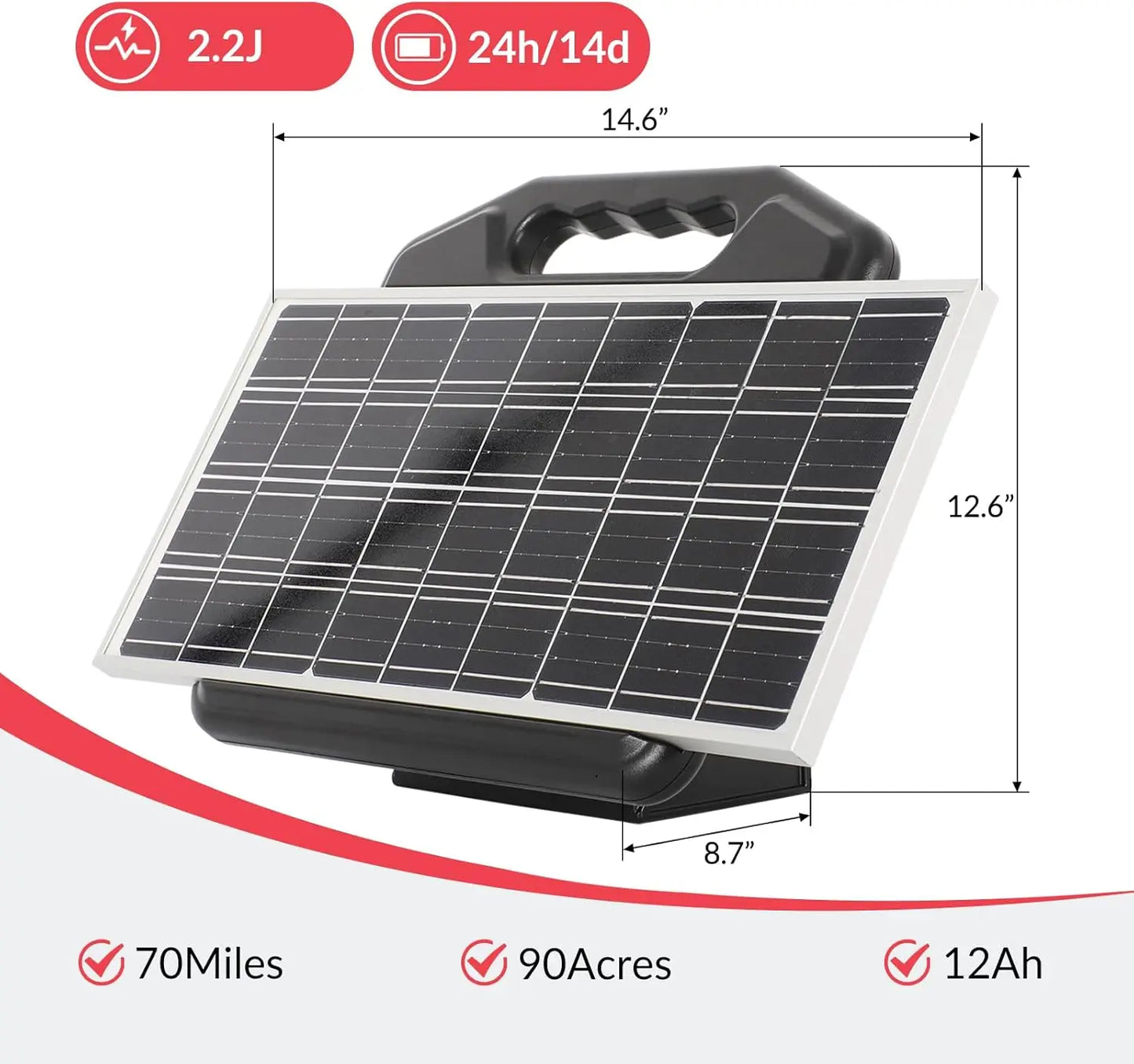 S2500 2.2 Joule Solar Fence Charger, 60 Miles Solar Electric Fence Charger For Livestock, Horses, Cattle Sheep, Portable And