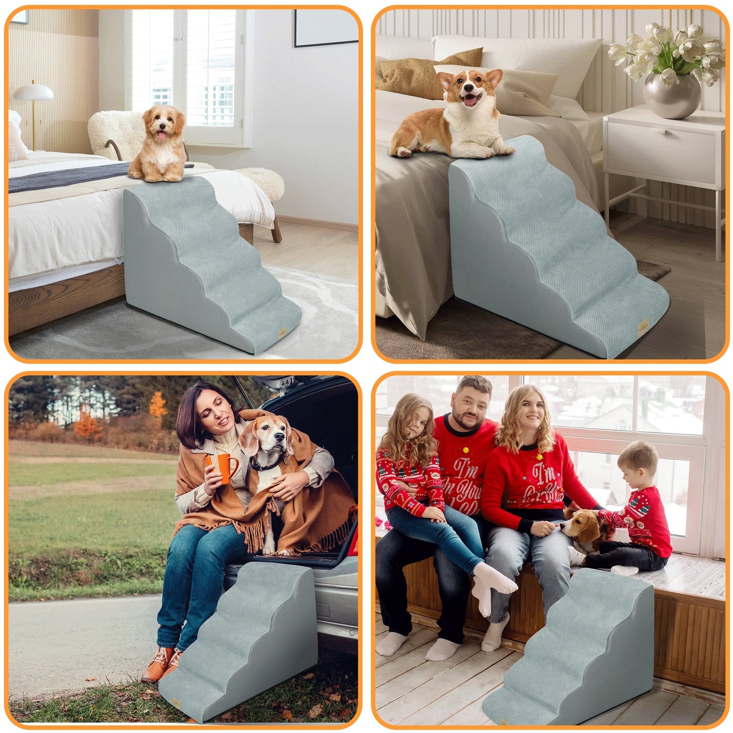 XL Pet Stairs 3/4/5 Steps For Bed Or Sofa With Removable Cover