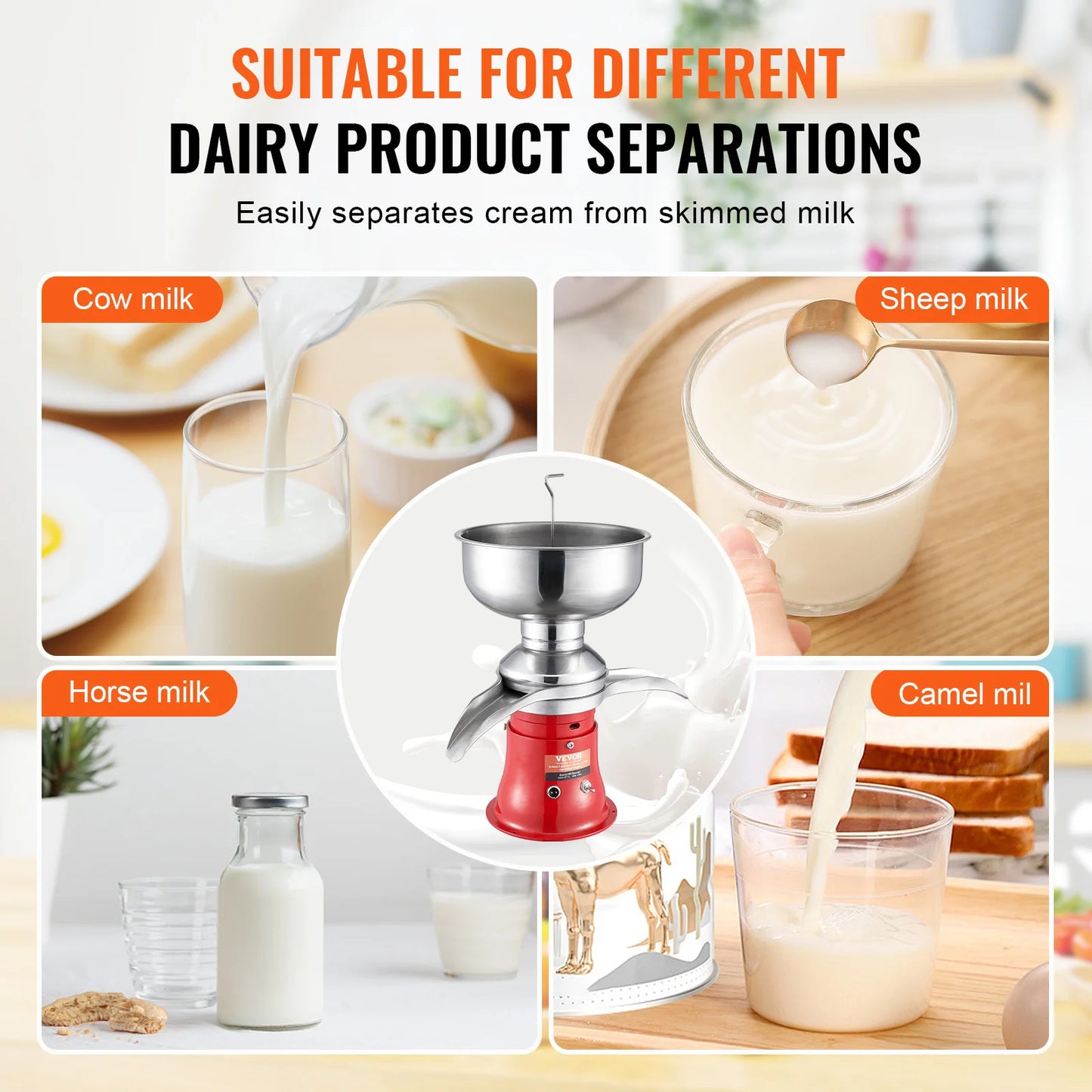 VEVOR Milk Cream Centrifugal Separator, 304 Stainless Steel Cream Separators, 100L/H Output