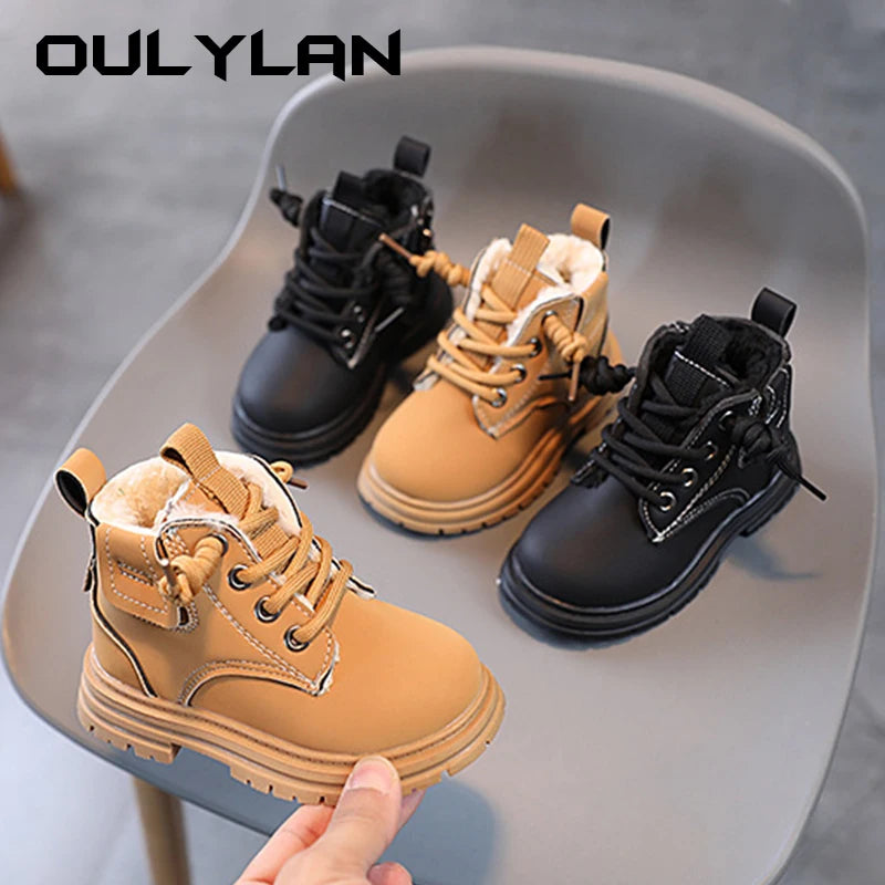 Children's Warm Short Leather Boots