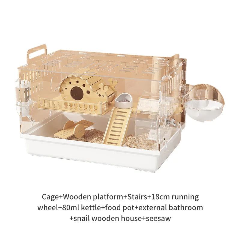 8 In 1 Acrylic Hamster Cage Wooden Accessories & Toys