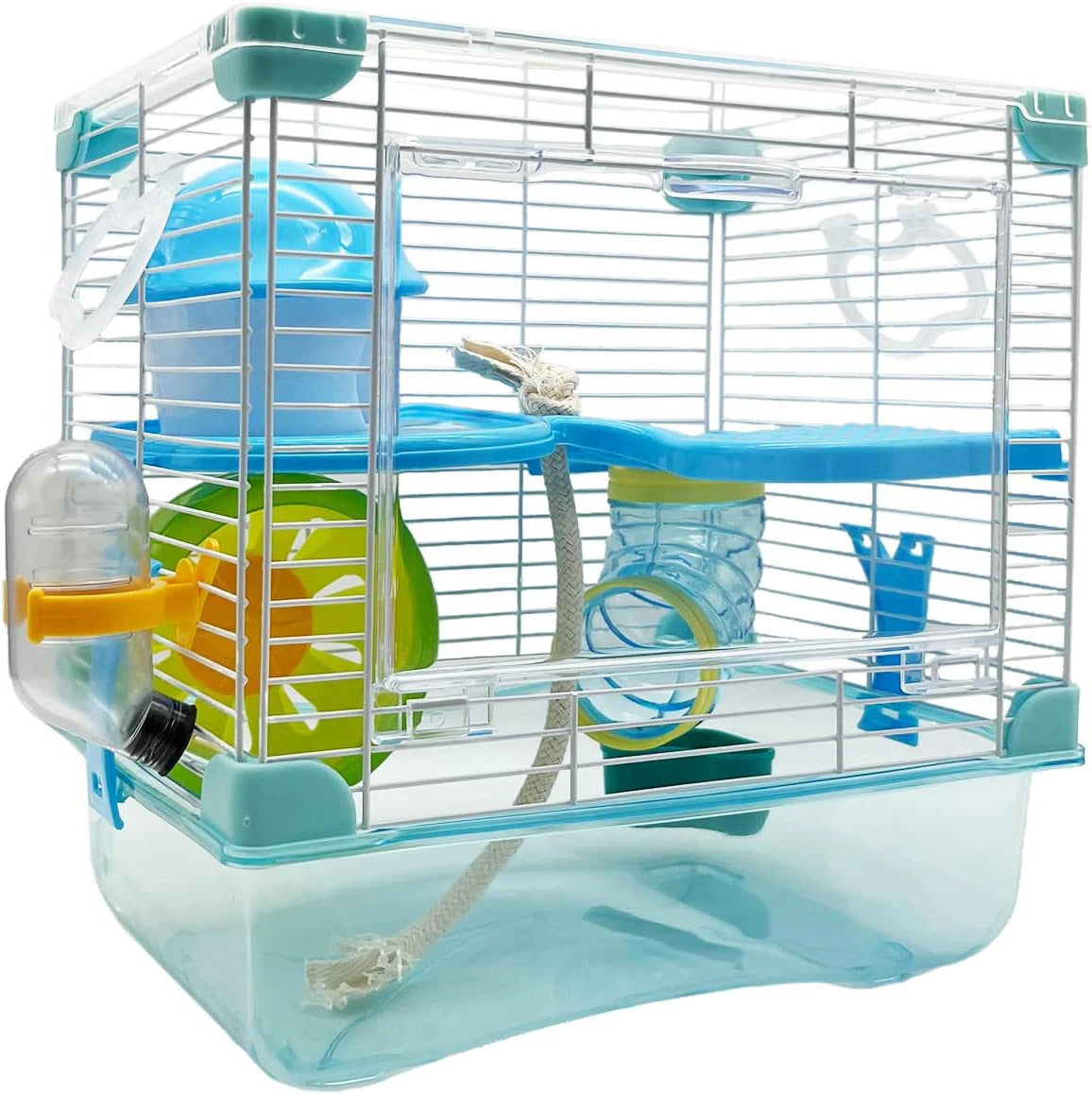 2 Layer Small Animal Cage With Tubes, Water Bottle, Food Dish, Exercise Wheel