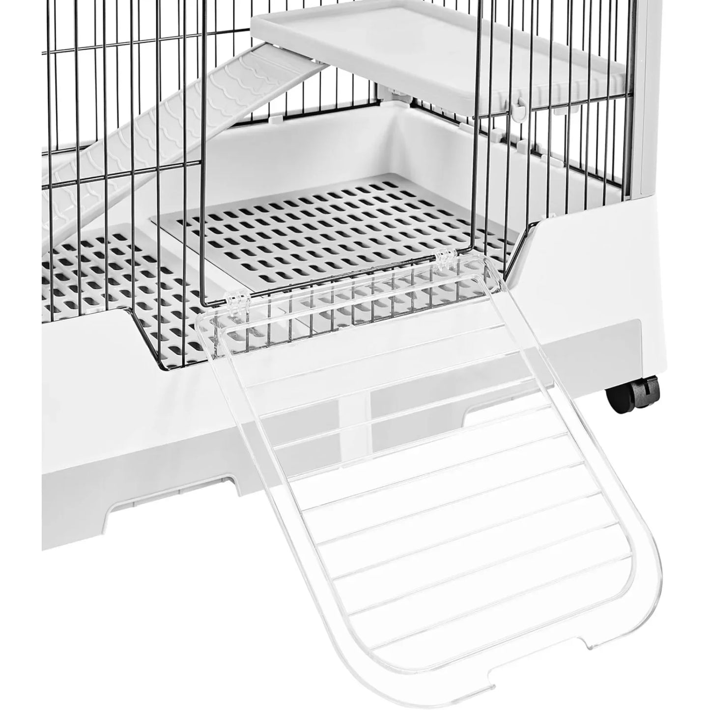 Small Animal Cage 2-Level Open Top, Wheels, Pull-Out Tray