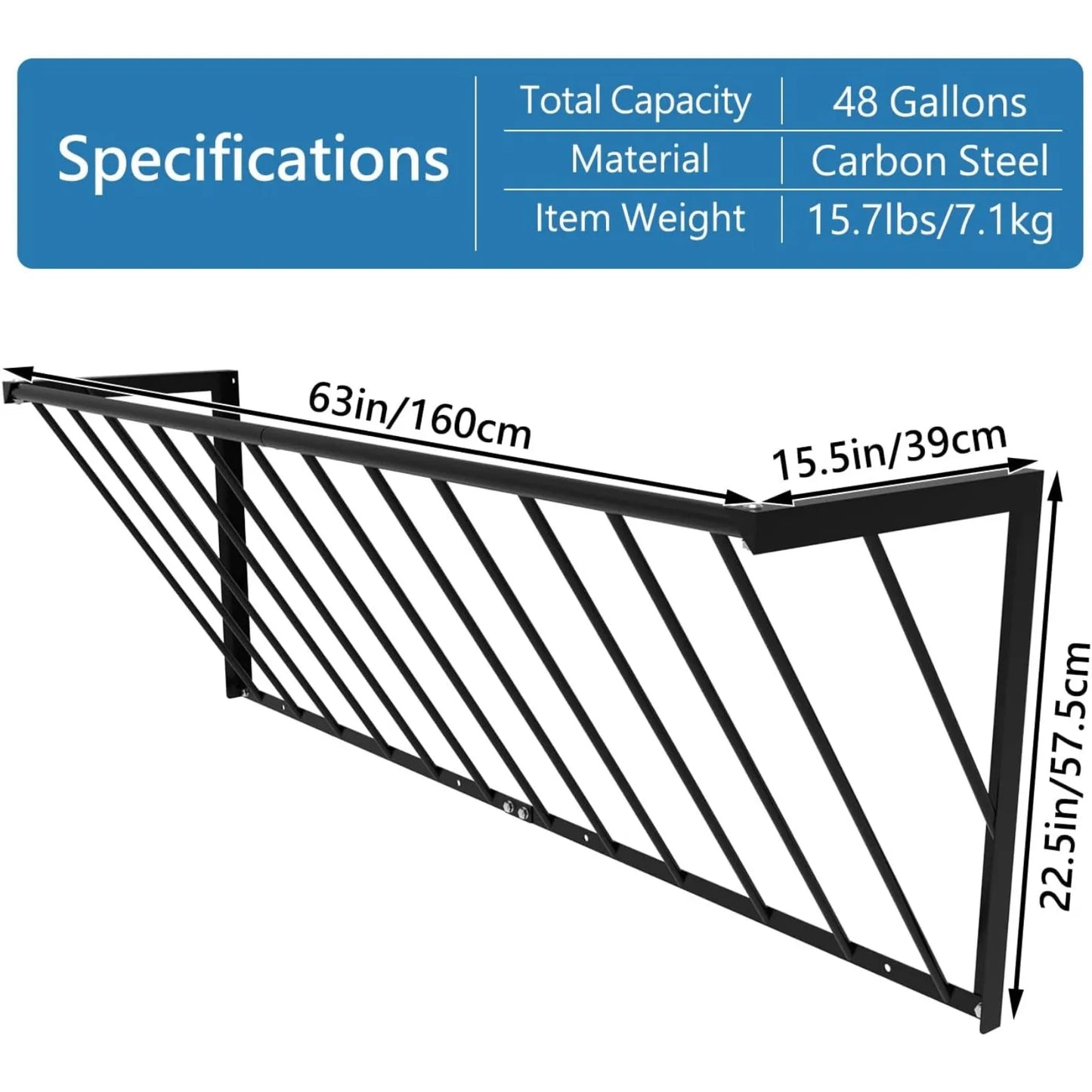 US Livestock Hay Rack, Large Capacity 63'' Long , Wall Mounted