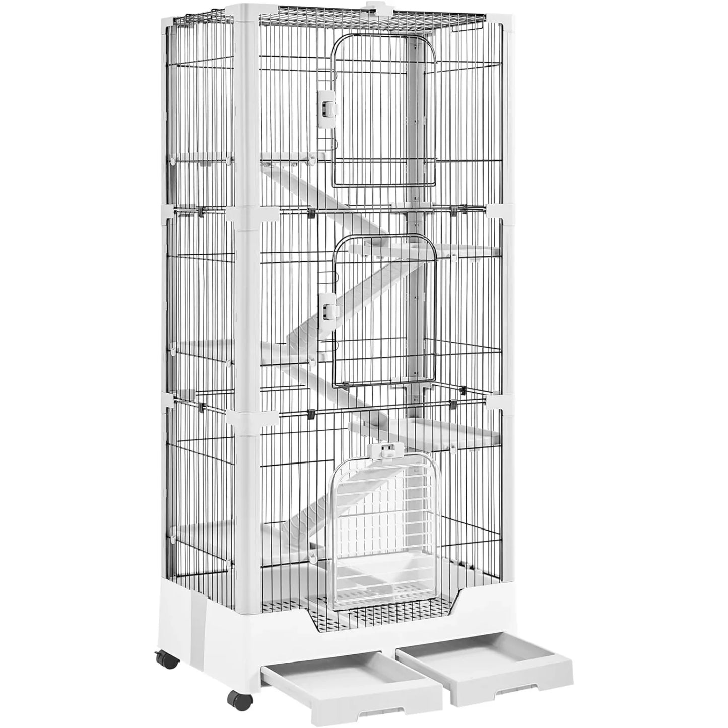 Small Animal Cage 2-Level Open Top, Wheels, Pull-Out Tray