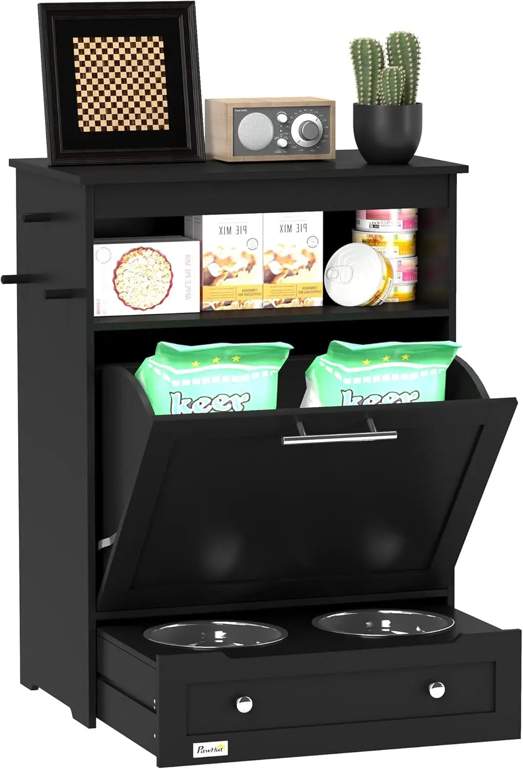 Dog Feeding And Storage Cabinet with Raised Bowls