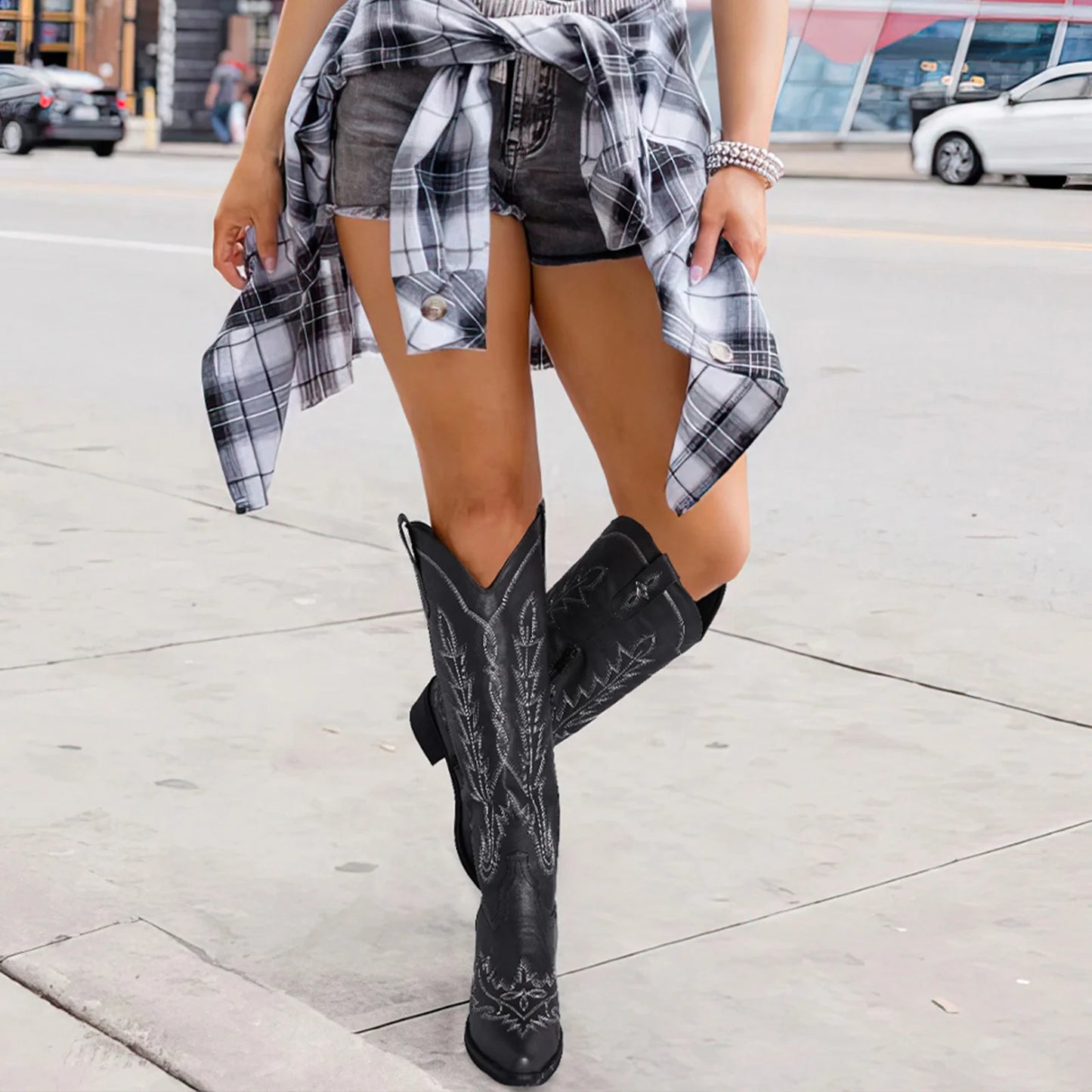 Knee High Embroidered Cowboy Boots for Women