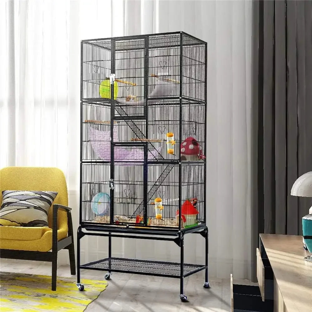 69-Inch Extra Large, 3 Level Ferret, Chinchilla, Sugar Glider Squirrel, Small Animal Cage With Cross Shelves