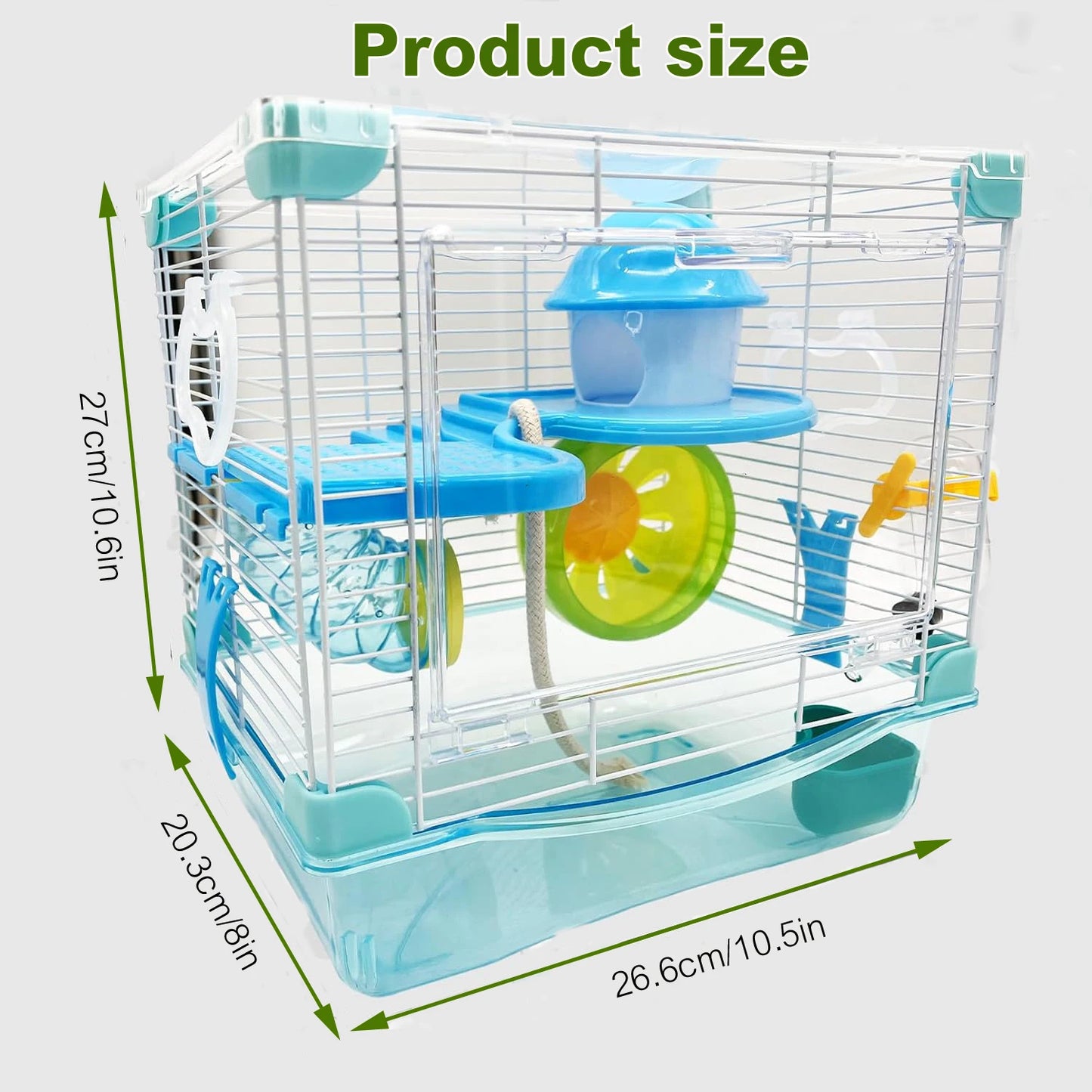 2 Layer Small Animal Cage With Tubes, Water Bottle, Food Dish, Exercise Wheel