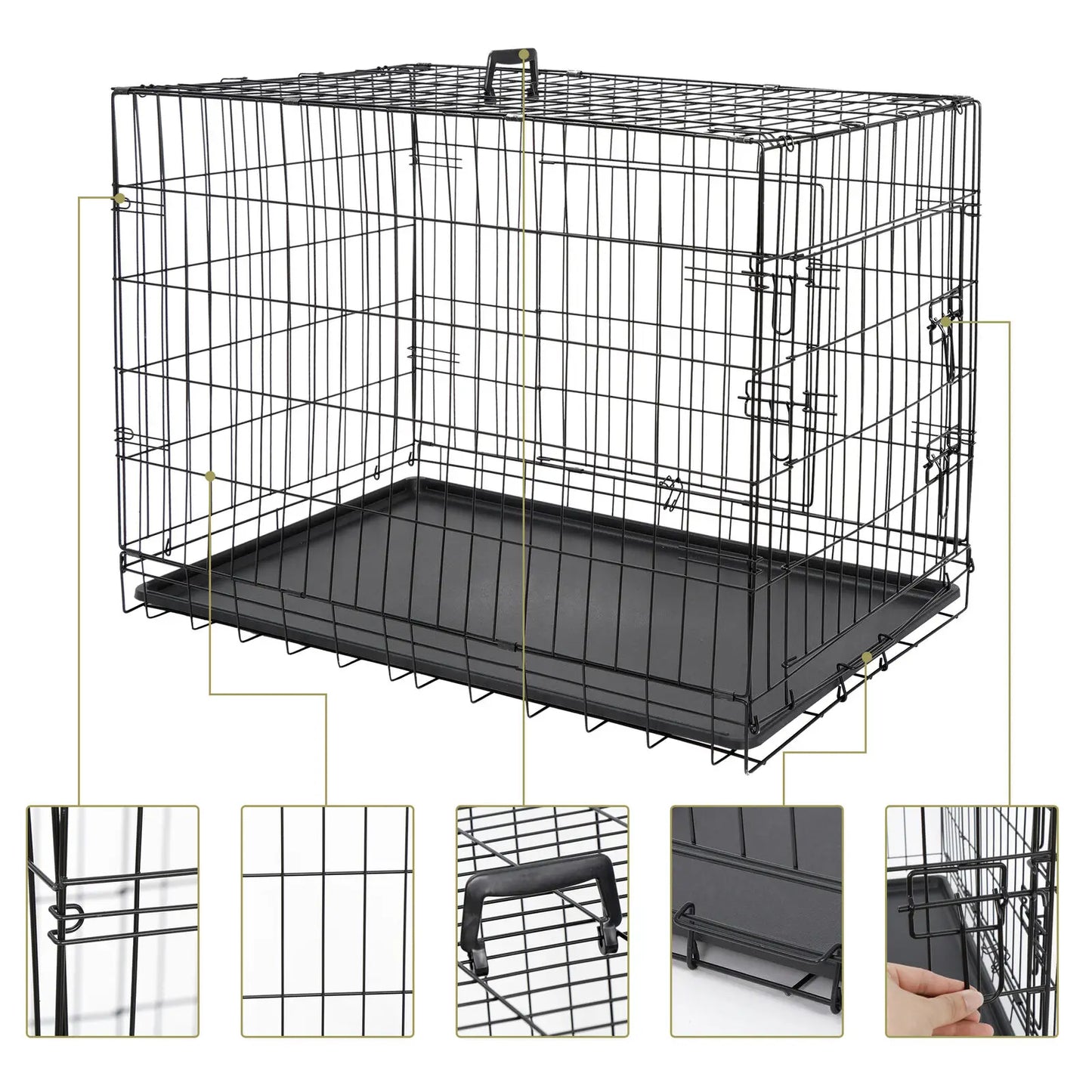 US Metal Pet Crate 2 Door with Pan, Black, 30 ", 36", 42"