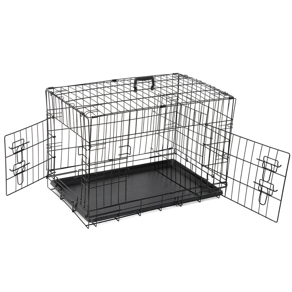 US Metal Pet Crate 2 Door with Pan, Black, 30 ", 36", 42"