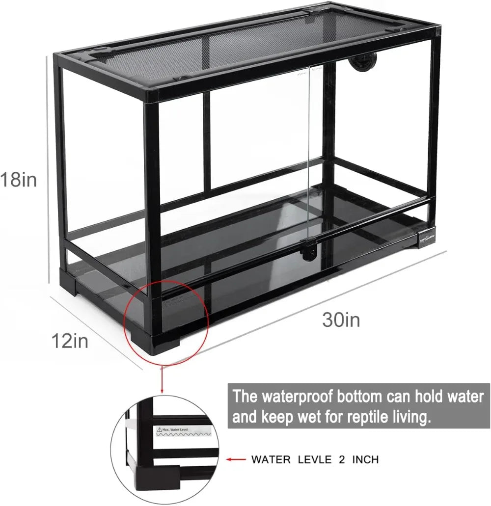 30 Gallon Tempered Glass Reptile Terrarium  30" x 12"x 18"