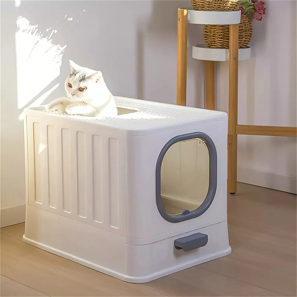 Leak-proof Enclosed Cat Litter Box With Pull Drawer
