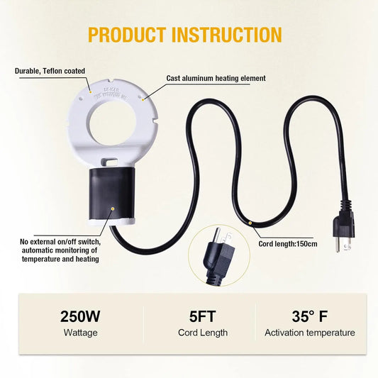 250Watt / 500Watt Stock Water Tank Heater, Cast Aluminum Thermostatic Control