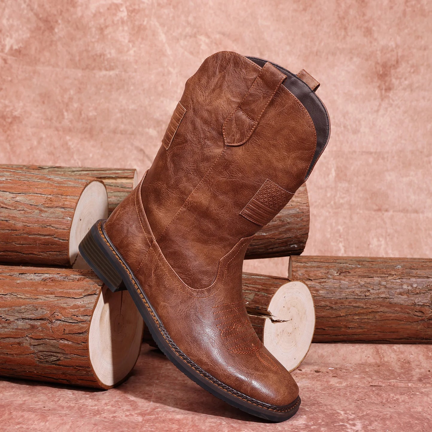 Cowboy Boots For Men - Square Toe Western With Flag