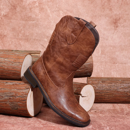 Cowboy Boots For Men - Square Toe Western With Flag