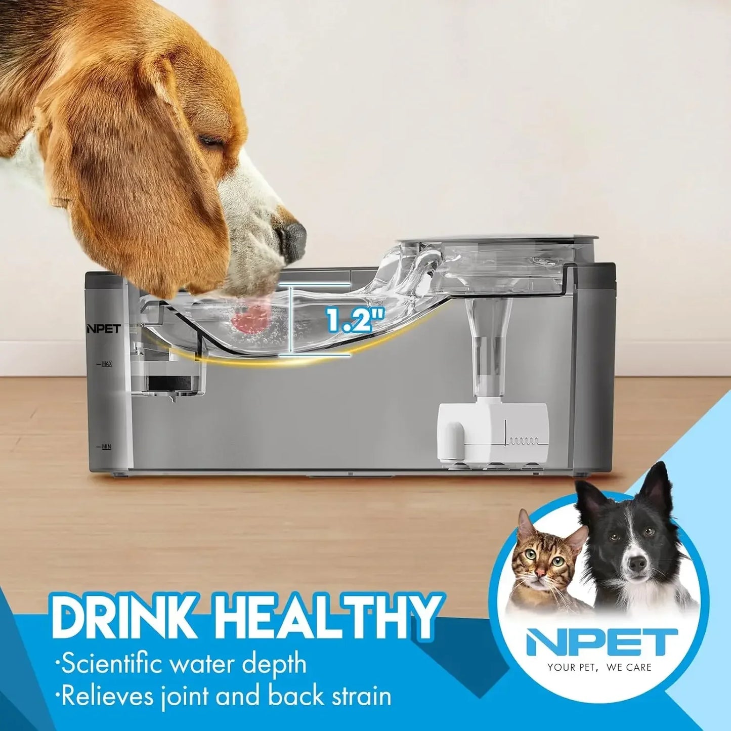 Pet Water Fountain,  Large Automatic Dog Water Bowl with Splatter Guard