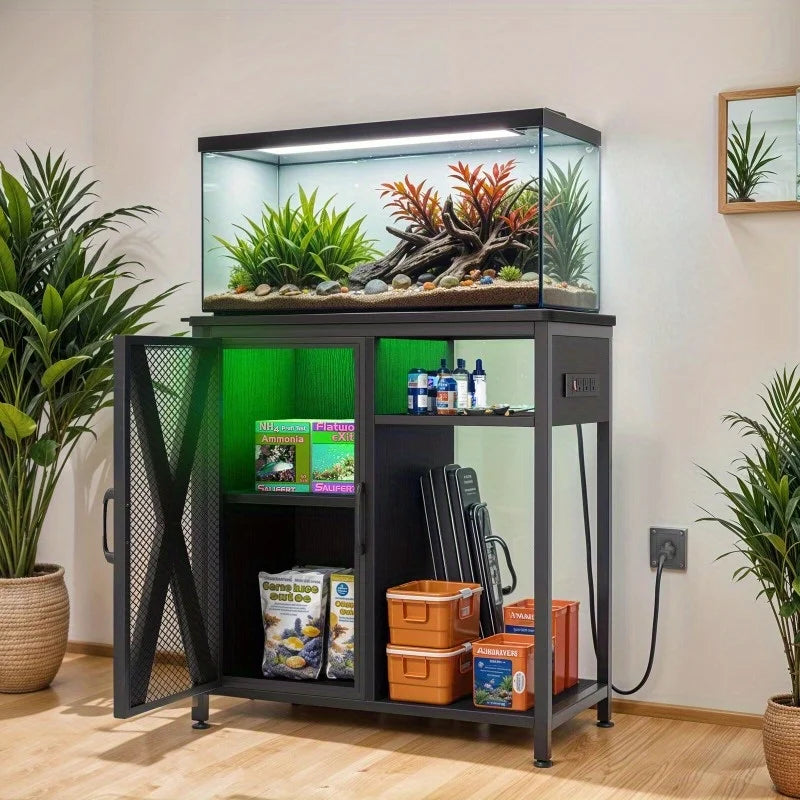30 Gallon Metal/Wood Aquarium Stand With Electrical Outlet
