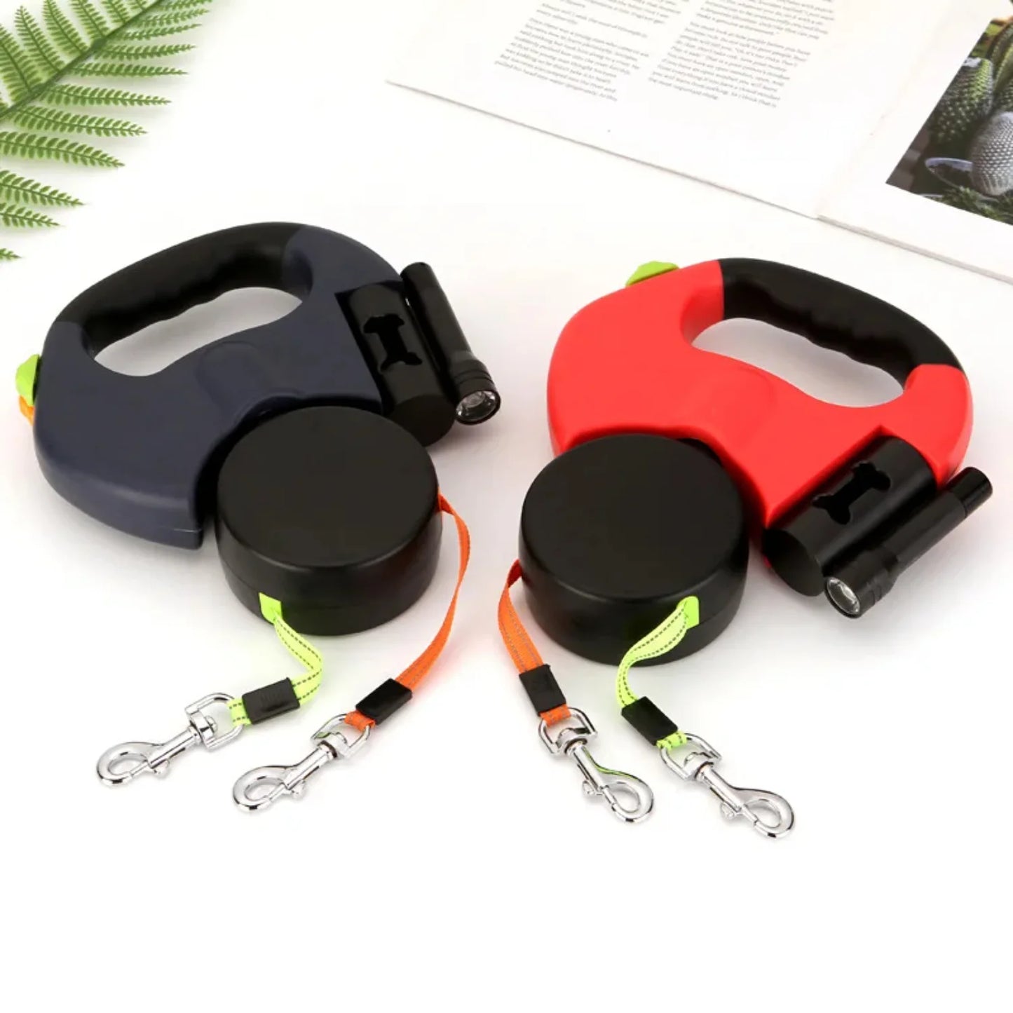 Retractable Nylon Double Dog Leash