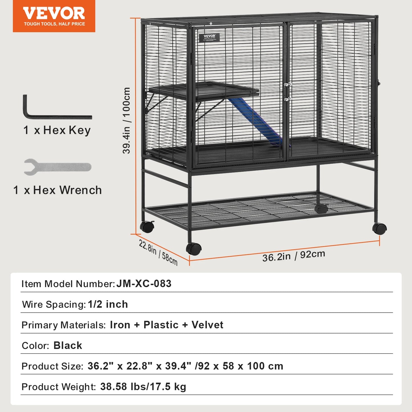 64.6" Rolling Metal Small Animal Cage For Pet Rats Hamster Guinea Pig Ferret Chinchilla