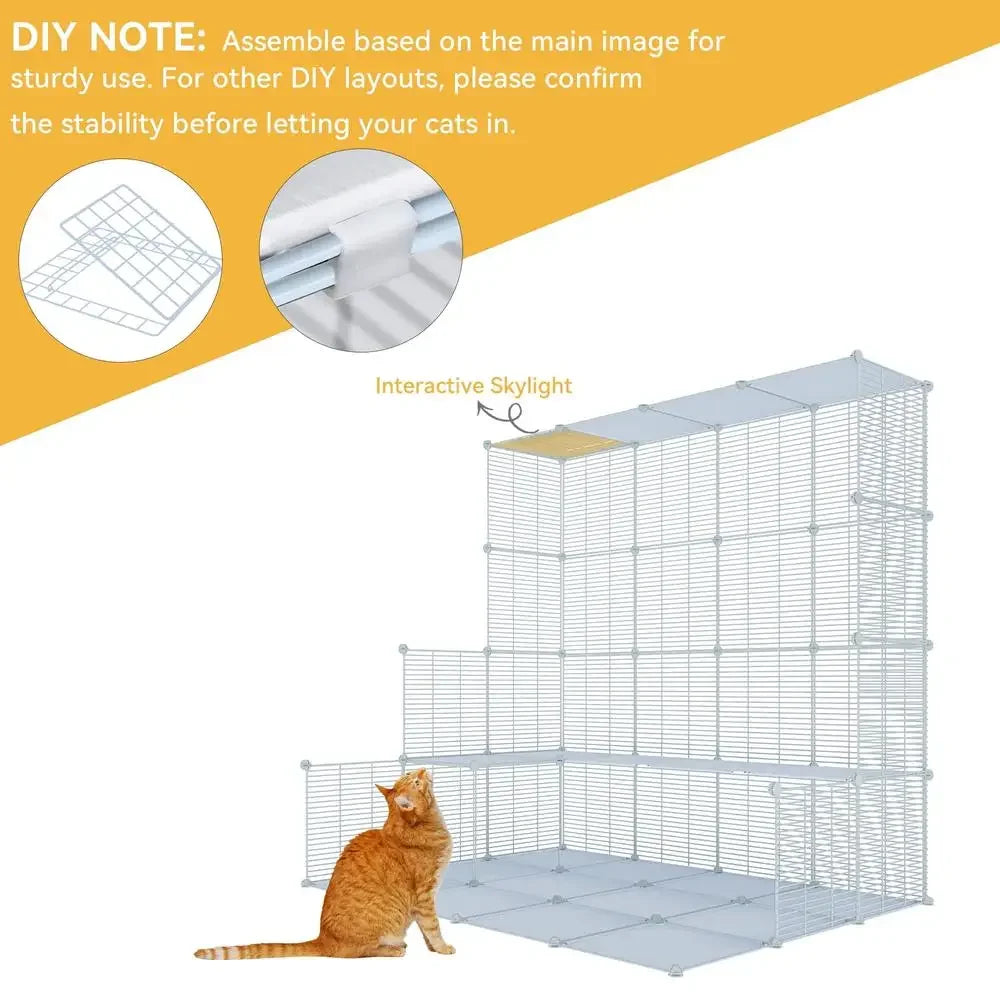 3-Tier Indoor Cat Cage With Large Hammock 1-2 Cats 28x28x41