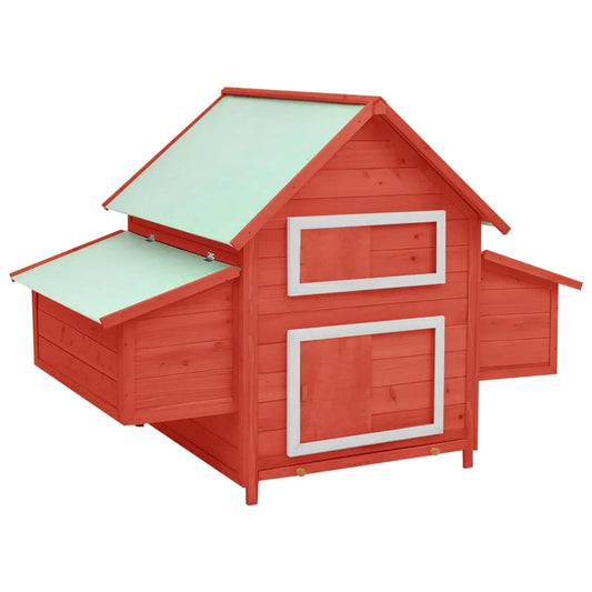 152x96x110 cm Red And White Chicken Coop, Solid Firwood